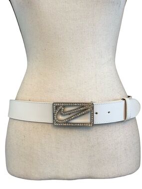 Nike Golf White Leather Rhinestone Swoosh Belt Medium Y2K Glam